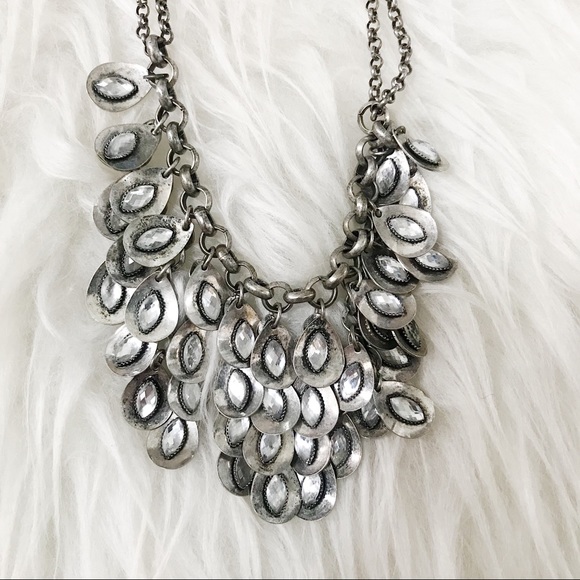 Silver Statement Necklace with White Rhinestones - Picture 1 of 4